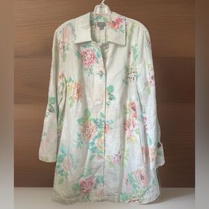 J. Jill Linen-blend Pastel Flowers Plleated Back Jacket Button Closure NWT~L